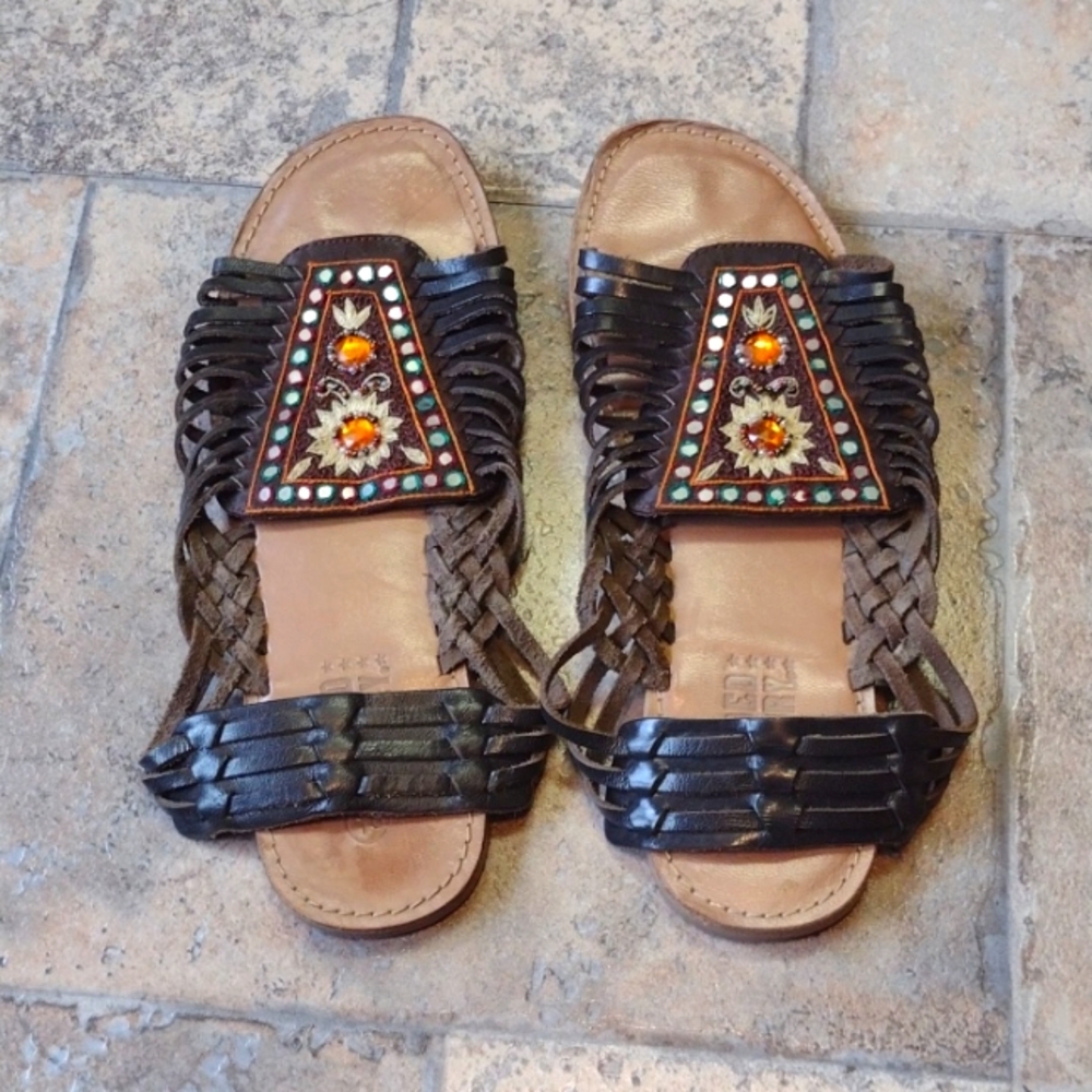 Leather boho beaded sandals size 8.5